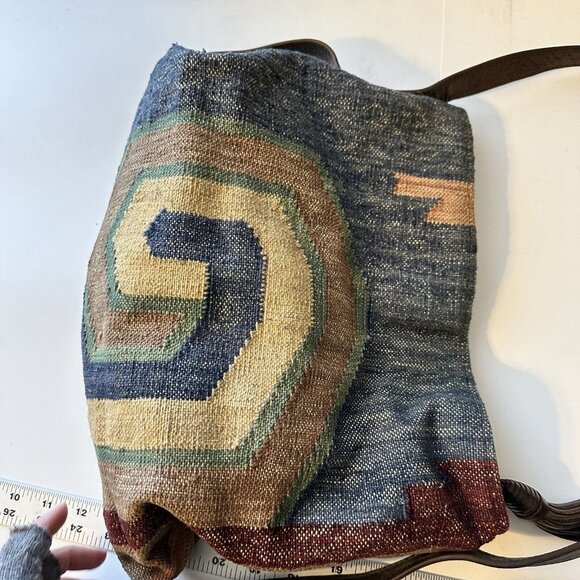 Vintage Western Cloth & Leather Aztec Print Womens Shoulder Bag Purse - Picture 7 of 10